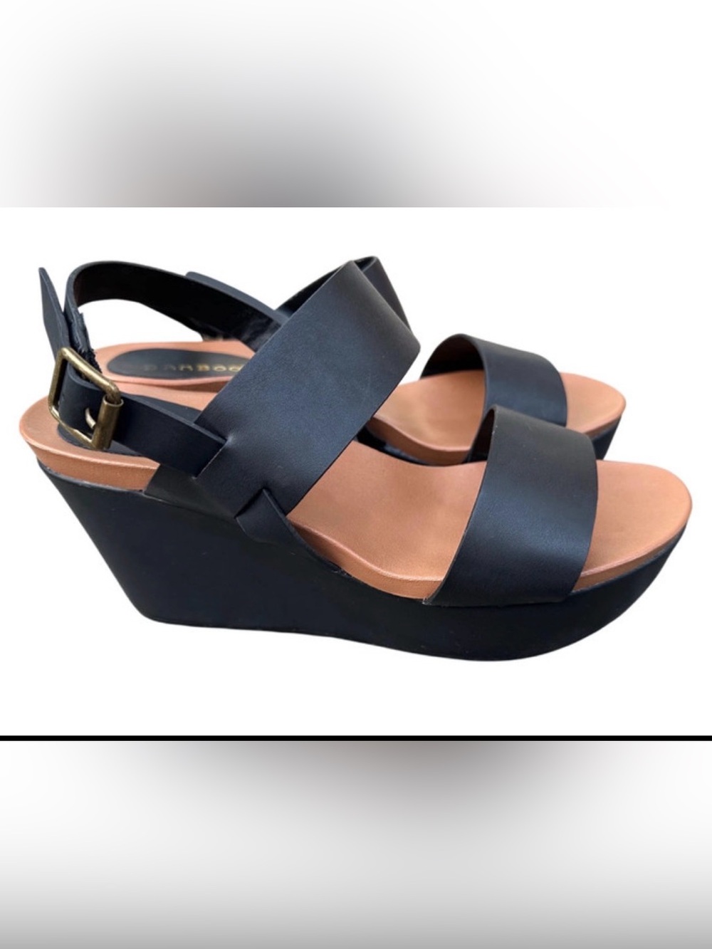 Bamboo Black Platform Wedge Sandals Size 7 EU 37 Ankle Strap Like New - Picture 3 of 7